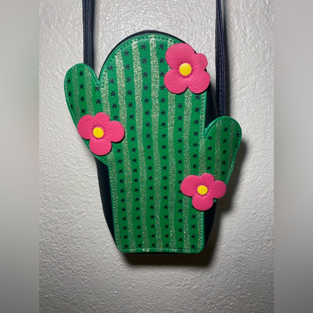 Green Cactus Kids Bag with Pink Flowers